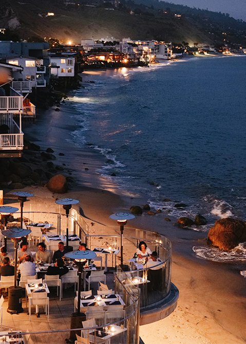 The deck of Carbon restaurant at Malibu Beach Inn