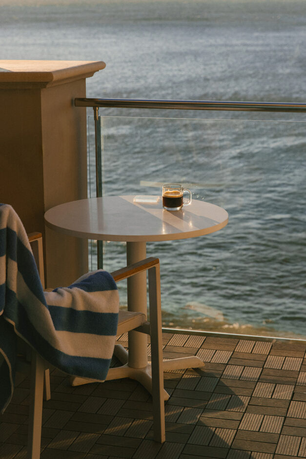 morning coffee overlooking the water