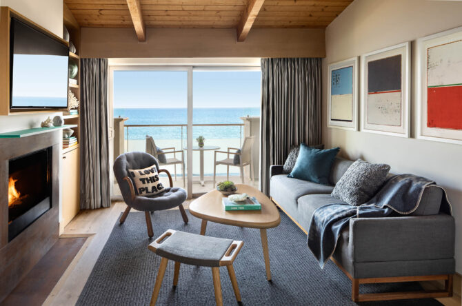 suite with couch, table and tv