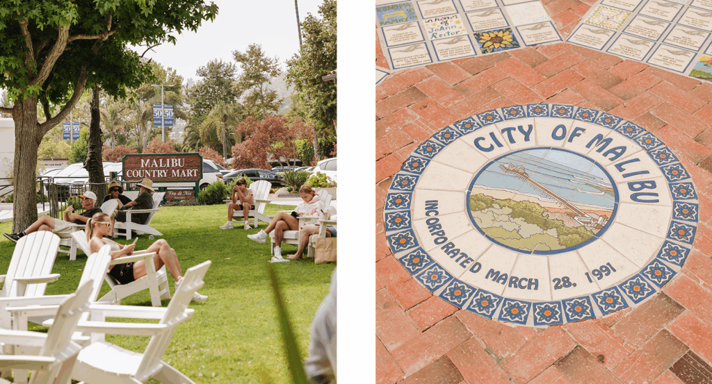 People sitting on the lawn at the Malibu Country Mart