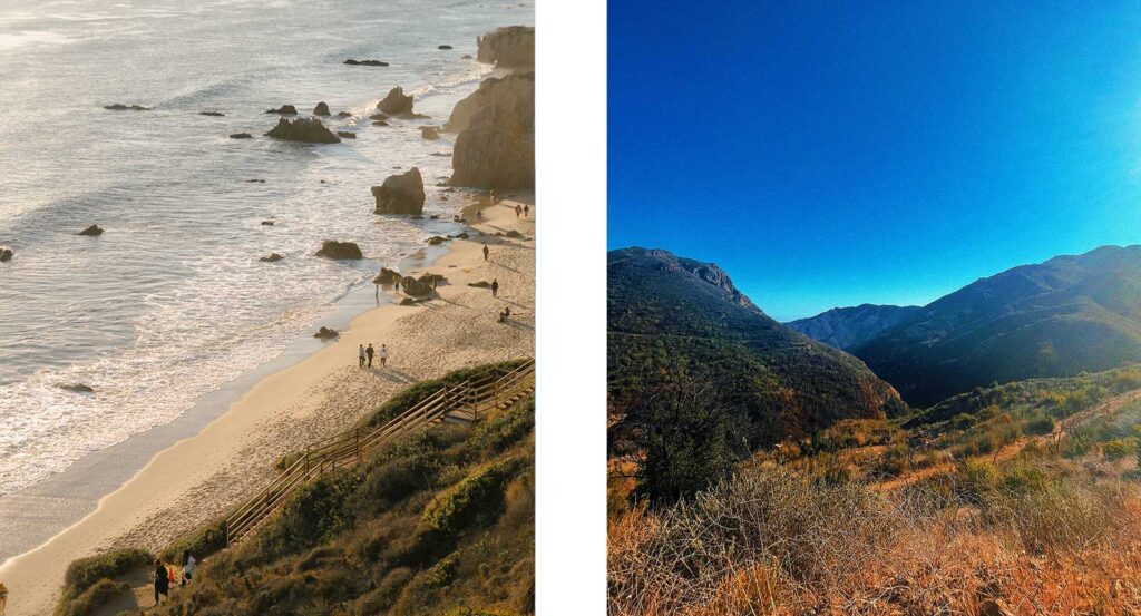 Hiking trails around Malibu overlooking the Santa Monica Mountains and the beaches.