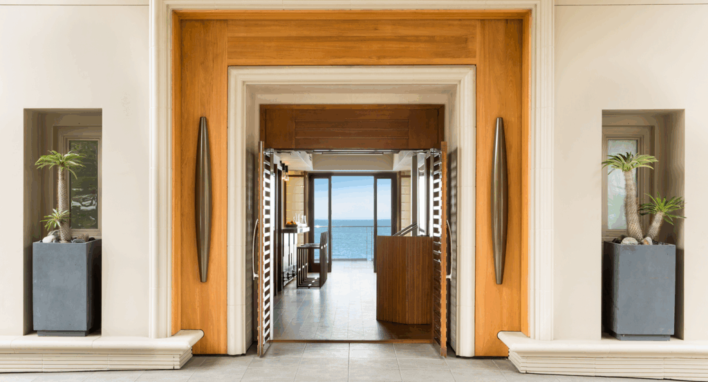 Entrance to Malibu Beach Inn overlooking the ocean
