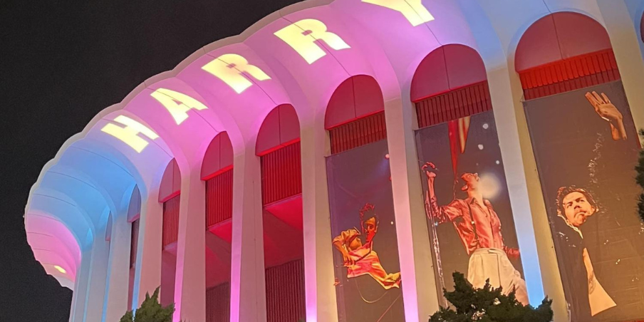 Kia Forum lit up at night