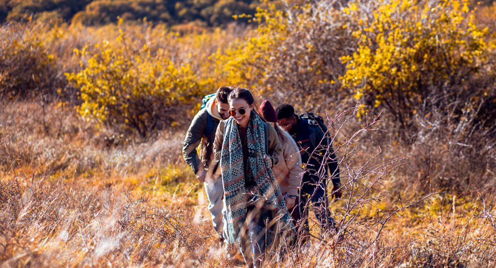 Friends hiking in Malibu during fall